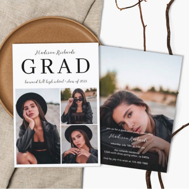 Invitación Graduación simple de Collage de fotos con clase (Subido por el creador)