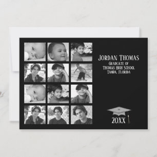Invitación Graduación simple de fotografías múltiples en negr