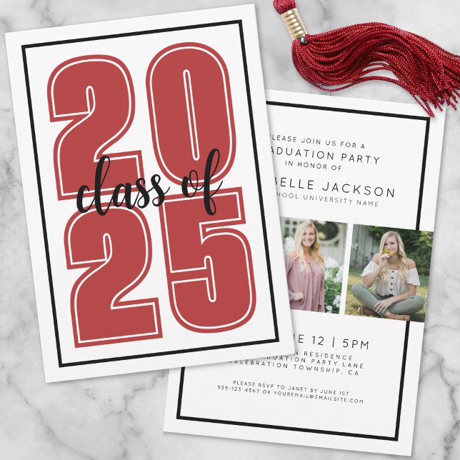 Invitación Graduación simple de fotos de graduados rojos (Simple Red Graduate Photo Graduation Invitation )