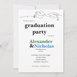 Invitación Graduación Simple de Gemelos con Gorra y Borla