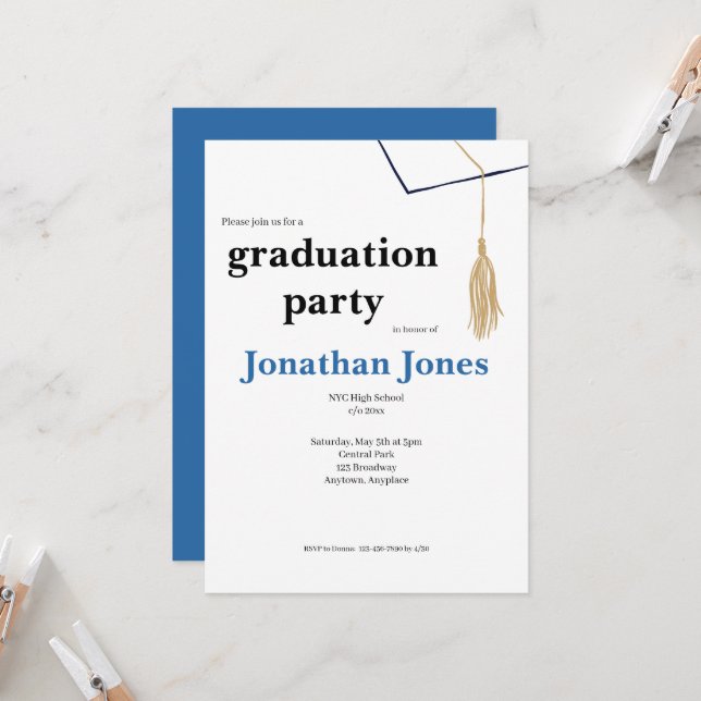 Invitación Graduación Simple de Gorra y Borla (Anverso/Reverso In Situ)