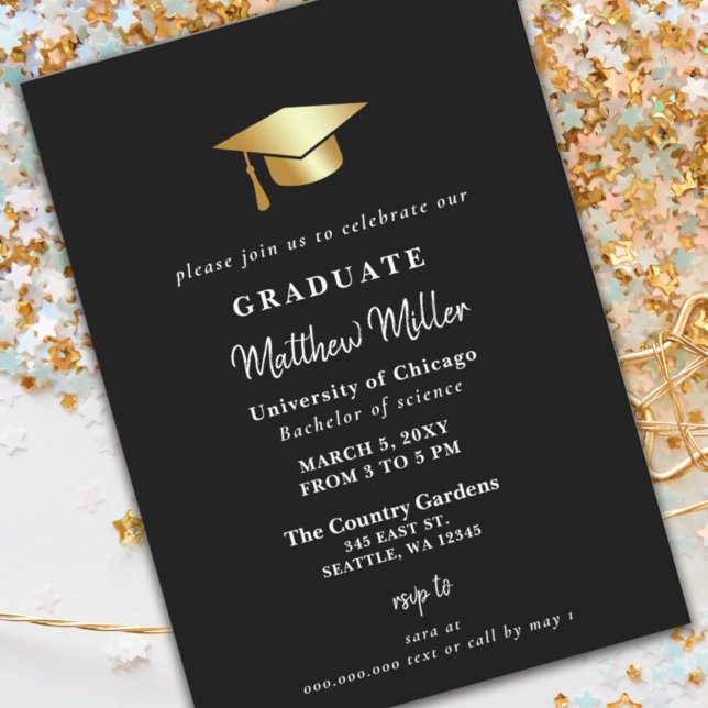 Invitación Graduación simple de grado de Gorra de oro (Subido por el creador)