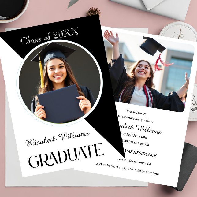 Invitación Graduación simple en blanco y negro (Subido por el creador)