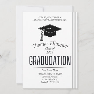 Invitación Graduación simple en blanco y negro