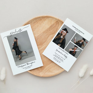 Invitación Graduación simple en blanco y negro de Collage de
