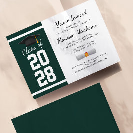 Invitación Graduación simple en blanco y verde de Fiesta de g