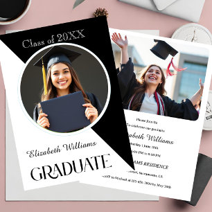 Invitación Graduación Simple Negro y Blanco