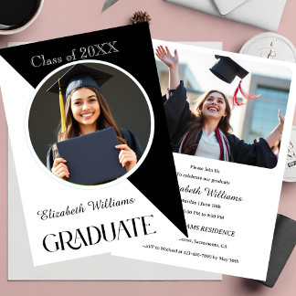 Invitación Graduación Simple Negro y Blanco