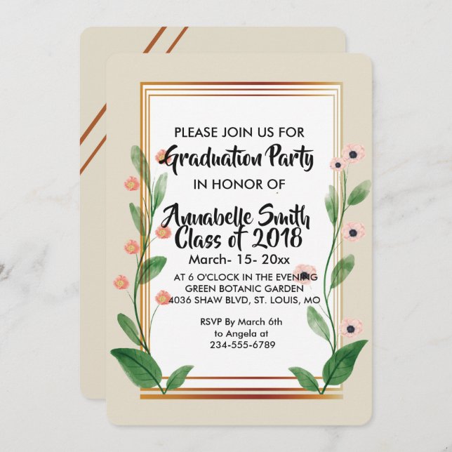 Invitación Graduación sofisticada clásica y elegante (Anverso / Reverso)