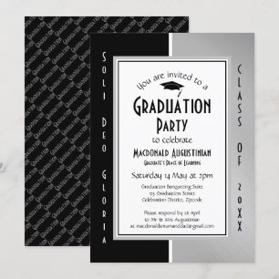 Invitación GRADUACIÓN Soli deo Gloria Gris negro plateado