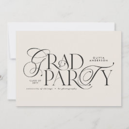 Invitación Graduación tipografía moderna elegante negro y bla