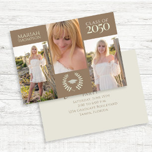 Invitación Graduación Tres Foto Simple Neutral Creativo