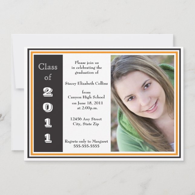 Invitación Graduación triple del capítulo (negro y naranja) (Anverso)