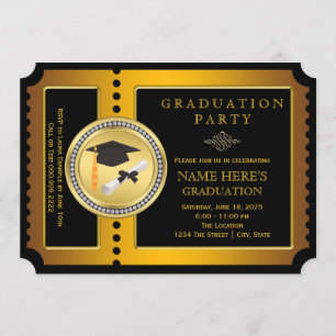Invitación Graduación universitaria en negro y dorado