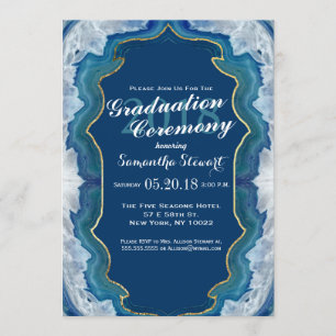 Invitación Graduación verde azulada azul bonita elegante del