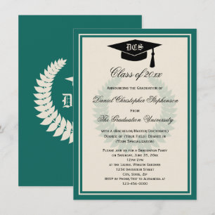 Invitación Graduación verde azulada en el Colegio Clásico de 