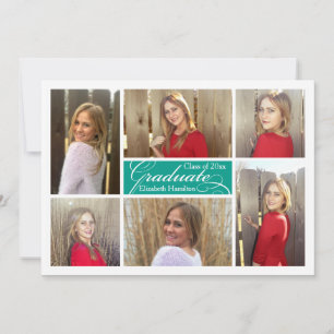 Invitación Graduación Verde azulada Turquesa 6 Collage de fot