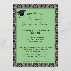 Invitación Graduación verde clara del marco negro de la cena