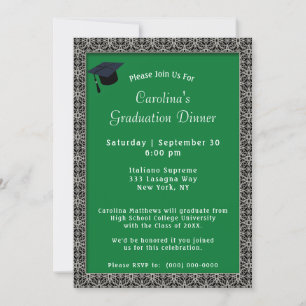 Invitación Graduación verde de cierre de cena de marco negro