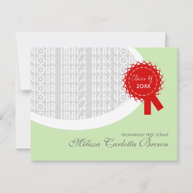 Invitación Graduación verde de cinta roja (Anverso)