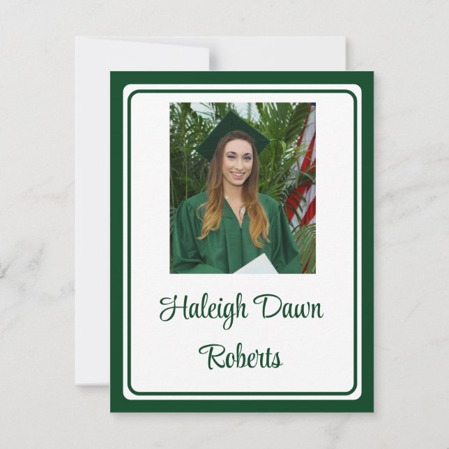 Invitación Graduación verde de foto y diploma (Reverso)