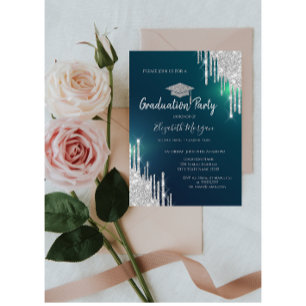 Invitación Graduación verde de gota de gota de Purpurina plat