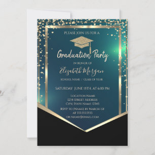 Invitación Graduación verde del gol de oro de los diamantes