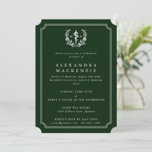 Invitación Graduación Verde MD Asclepius + Corona de Laurel