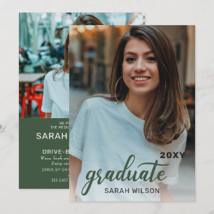 Invitación Graduación Verde Moderna De Guión Dos Fotos Impuls