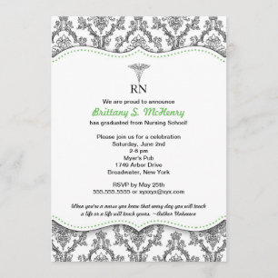 Invitación Graduación verde negra RN BSN LPN de la enfermera
