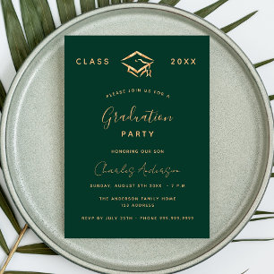 Invitación Graduación verde oro simple lujo 2026