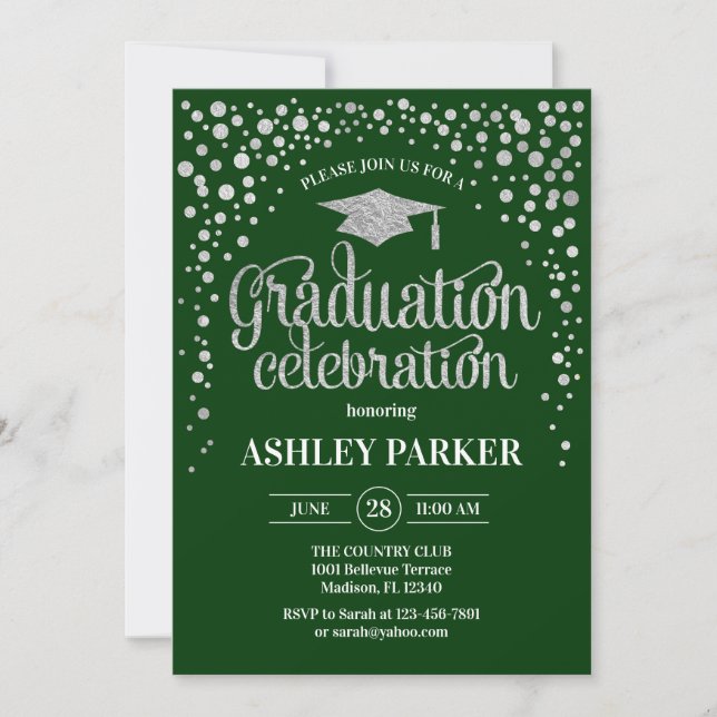 Invitación Graduación - Verde plateado (Anverso)
