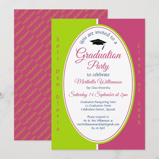 Invitación GRADUACIÓN Verde rosa cristiano personalizado (Anverso / Reverso)