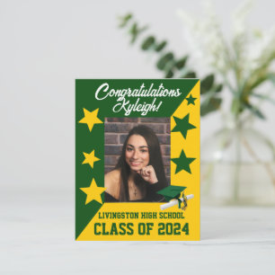 Invitación Graduación verde y de oro de Cap & Stars