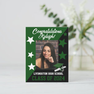 Invitación Graduación verde y negra de Cap & Stars