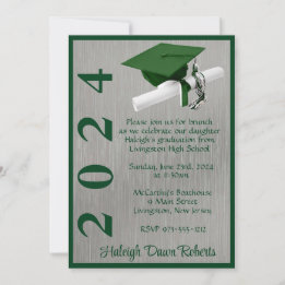 Invitación Graduación verde y plateada de Cap & Diploma 5x7