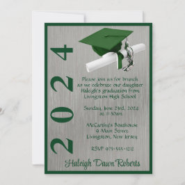 Invitación Graduación verde y plateada de Cap & Diploma 5x7