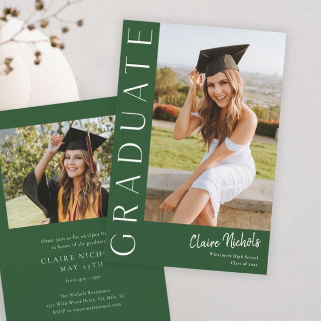 Invitación Graduación vertical de fotos moderna (Modern Typography Photo Graduation Invitation)