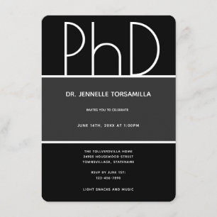 Invitación Graduación vertical en blanco y negro de grado PhD