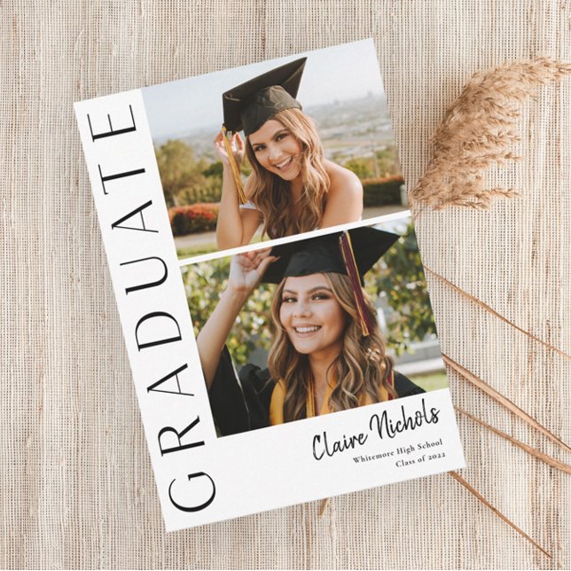 Invitación Graduación vertical moderna de 2 Collages de fotos (Subido por el creador)