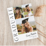 Invitación Graduación vertical moderna de 3 Collages de fotos<br><div class="desc">Esta elegante y moderna invitación para graduarse con un collage de fotos cuenta con 3 fotos y un titular con el nombre del guión de personalizable y el texto en la parte delantera. La parte posterior tiene una invitación adicional con detalles del fiesta. Una gran manera de mostrar a tu...</div>