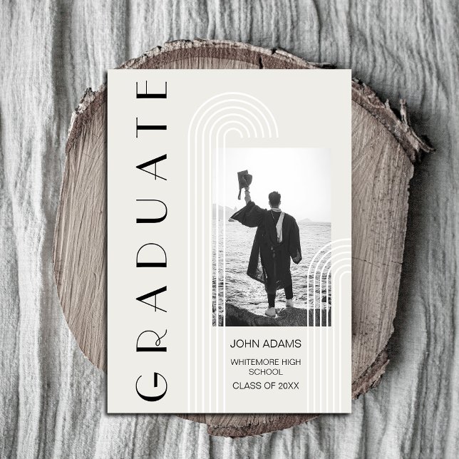 Invitación Graduación vertical moderna de dos fotografías (Mark this milestone in style with our chic silver-grey graduation invitations #graduationinvitation)