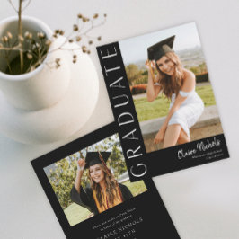 Invitación Graduación vertical moderna de fotos en blanco y n