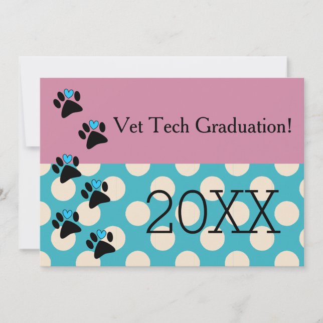 Invitación Graduación Vet Tech rosa y azul (Anverso)