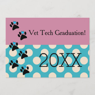 Invitación Graduación Vet Tech Rosa y Azul