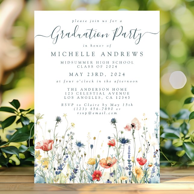 Invitación Graduación vibrante de la flor silvestre (Subido por el creador)