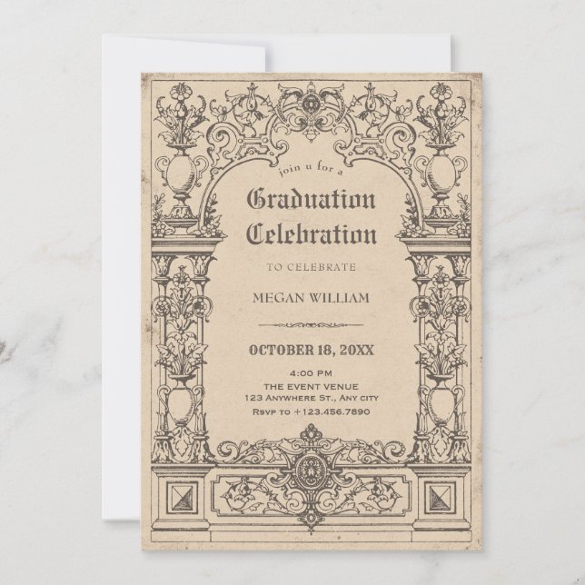 Invitación Graduación vintage de arco gótico (Anverso)