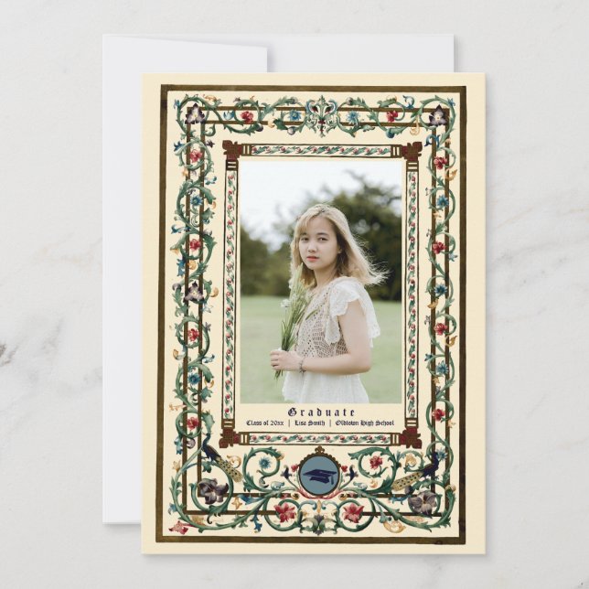 Invitación Graduación vintage "medieval" iluminada (Anverso)