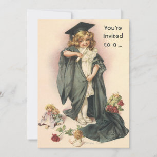 Invitación Graduación Vintage, niña con gorra y toga