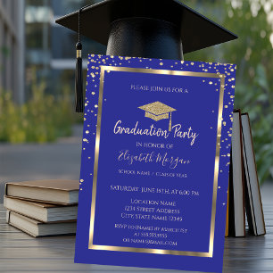 Invitación Graduación violeta de la tira de oro de diamantes 